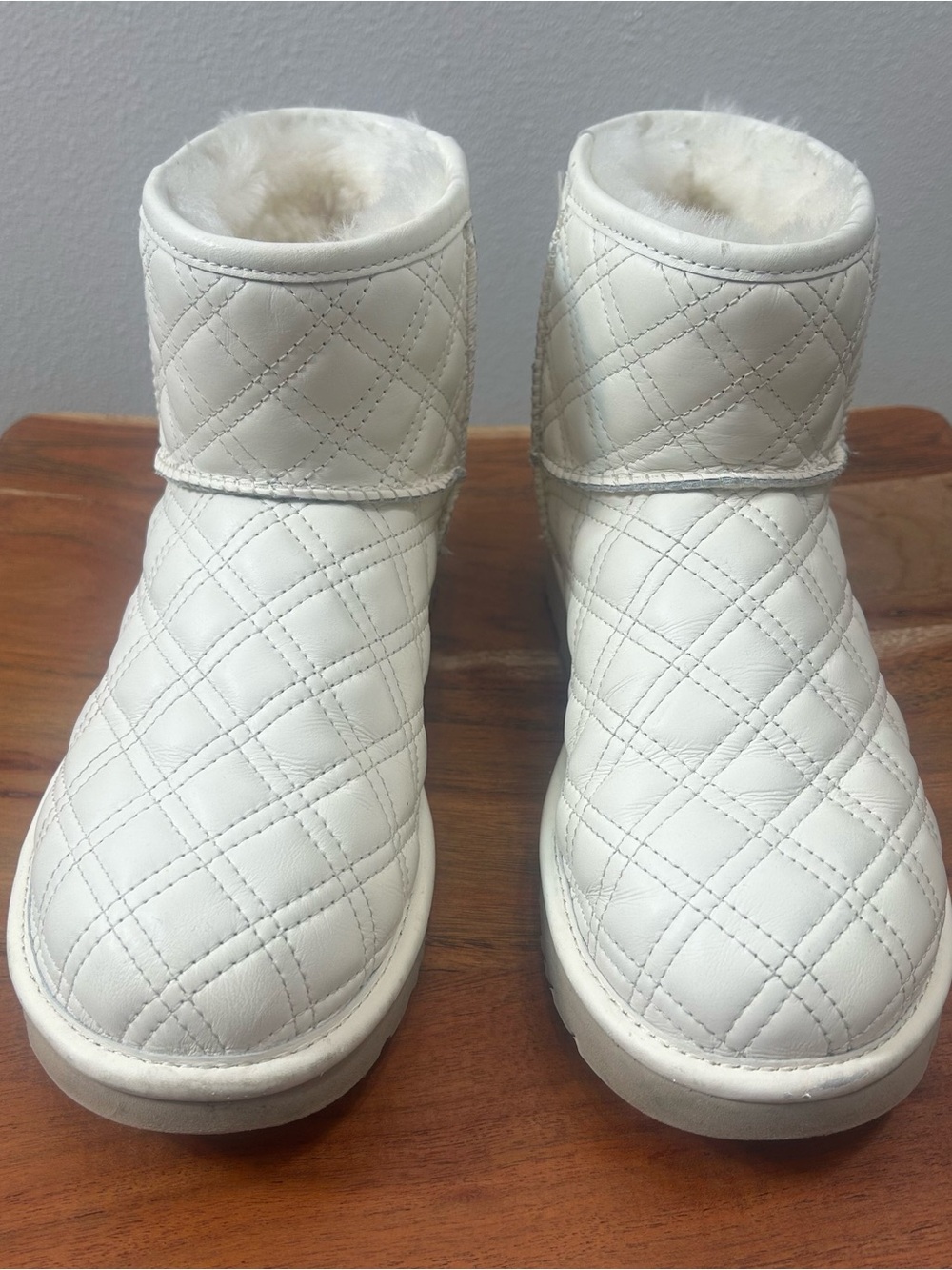 white UGG Classic Mini II quilted leather boots Womens 7